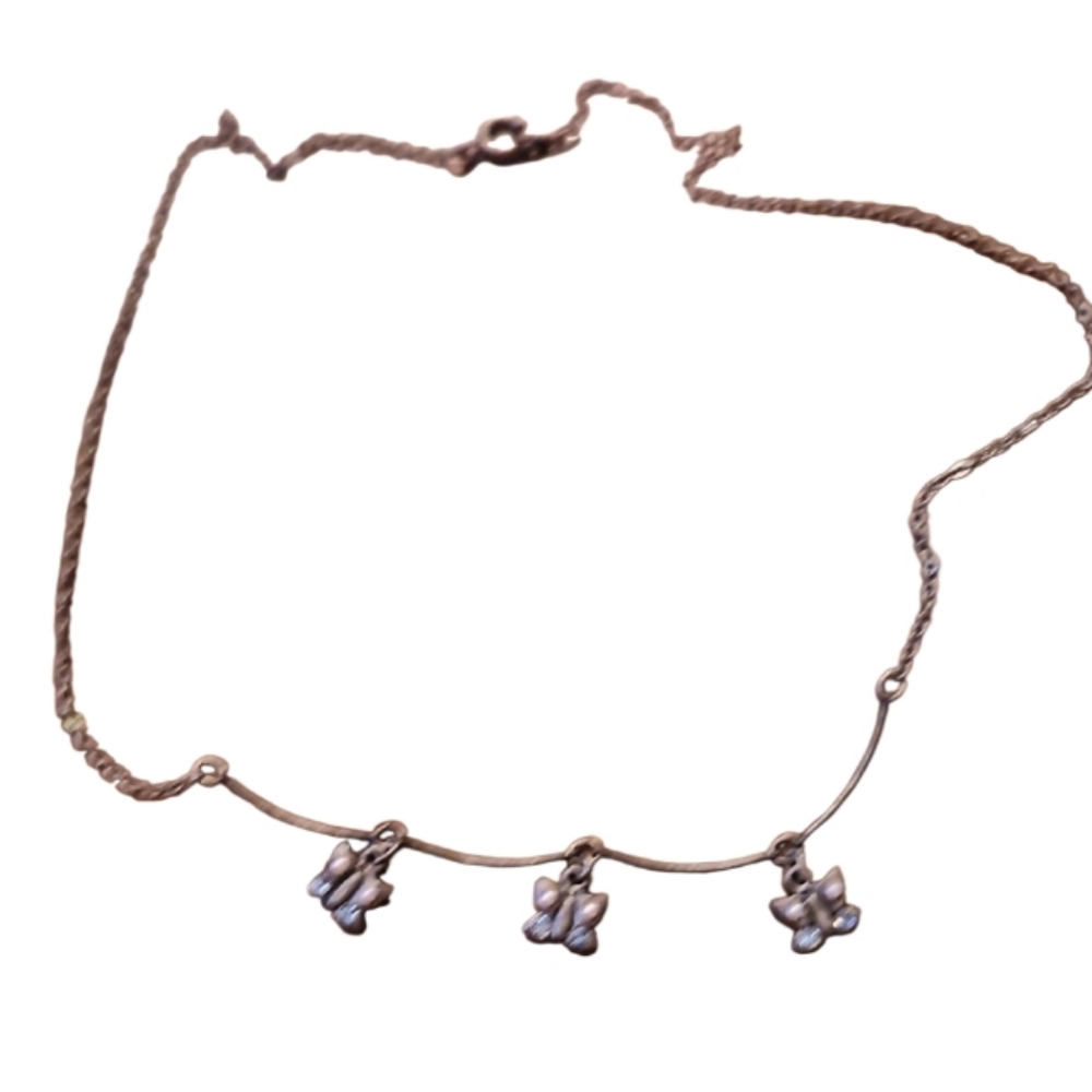 90s Pewter Elegant Silver Butterfly Necklace Blue Cz